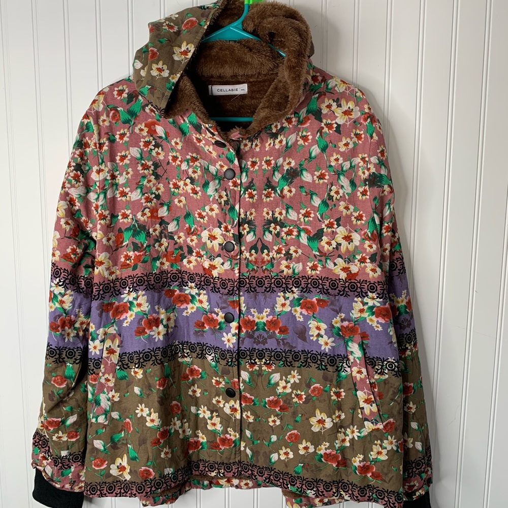 Cellabie floral hooded soft lined jacket size 3xl